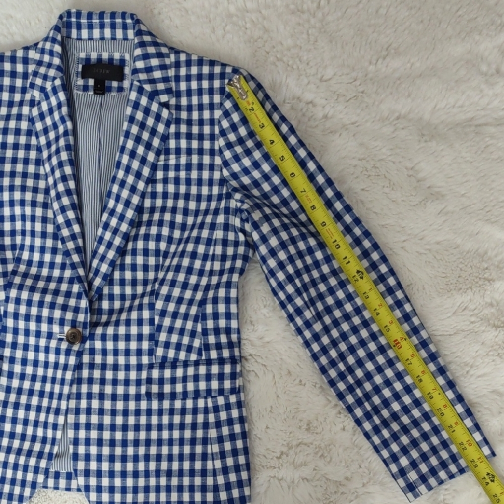 J. Crew Blue and White Plaid , Linen Blazer, Size 8 - Picture 15 of 17
